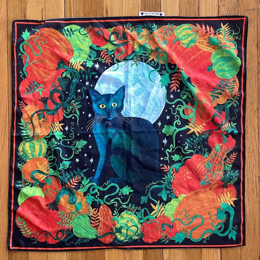 Black Cat In The Moonlight Lush Knot Wrap Number: 415, Halloween Spooky Scarf